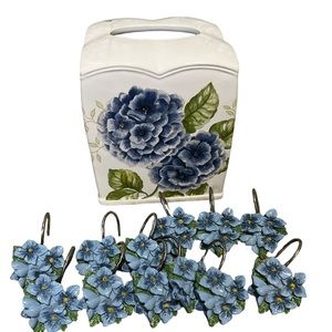 Lenox Blue Floral Garden Tissue Holder and Shower Hooks